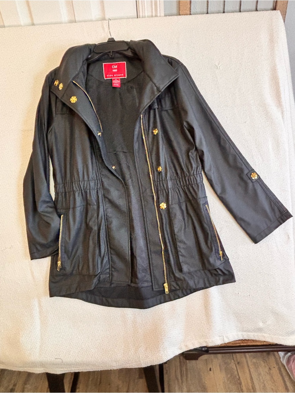 Ciao Milano 1969 Black Waterproof Coat with Gold Hardware